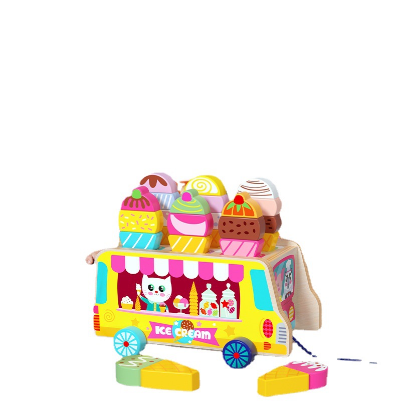 Cross-border Wooden Children's Ice Cream Cart Toy Shape Color Recognition Matching Pretend Play Early Education