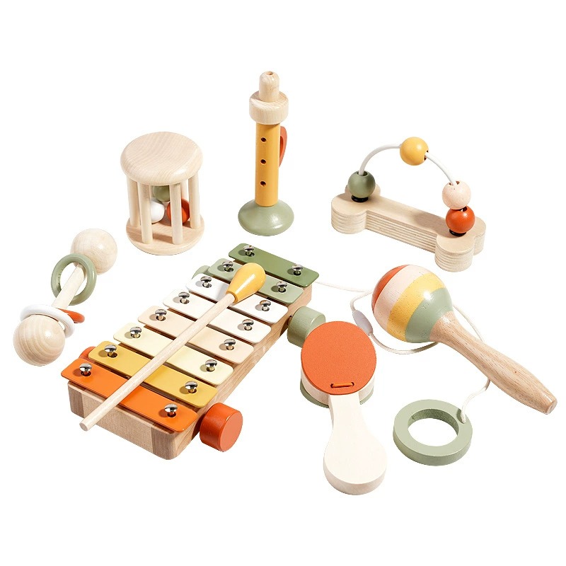 Hot Selling Children Early Educational Wooden Musical Instrument Toys 7 Pcs Juguetes Music Montessori Toys for Boys Girls