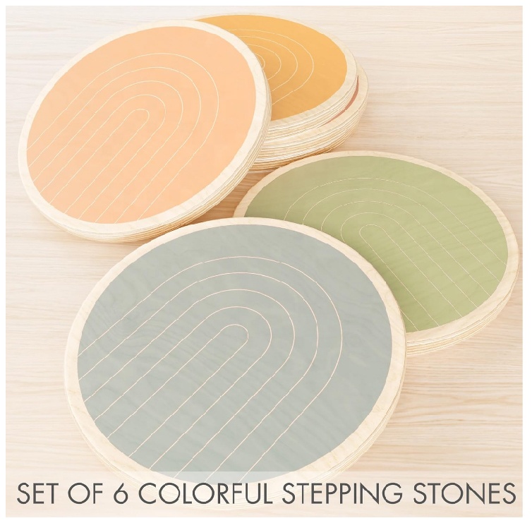 Set of 6 Safe Non-Slip Obstacle Course And Sensory Toy Toddler Indoor Activity Fun Wooden Stepping Stones
