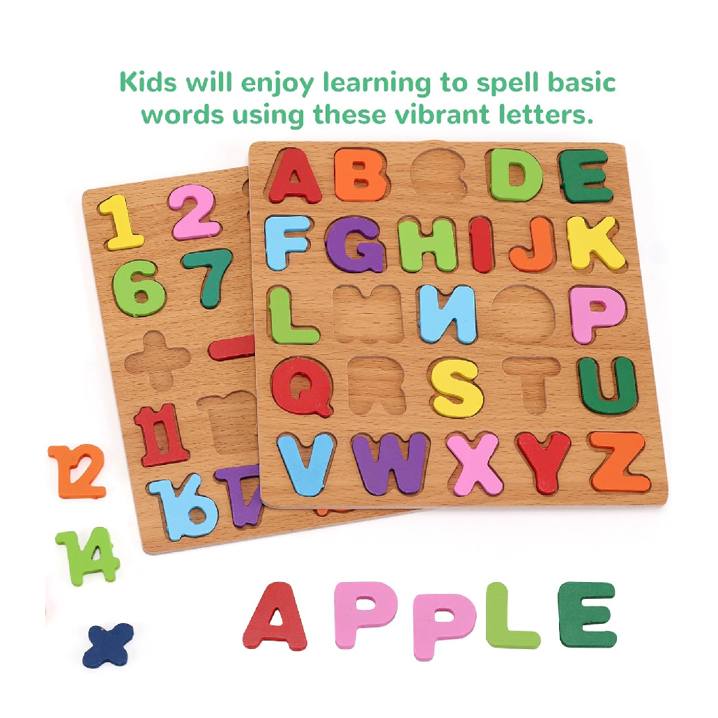 Wooden Puzzles for Toddlers 3-5 Pack of 3 ABC Number Shape Puzzle Preschool Educational Learning Toys Puzzle Board Letter Blocks