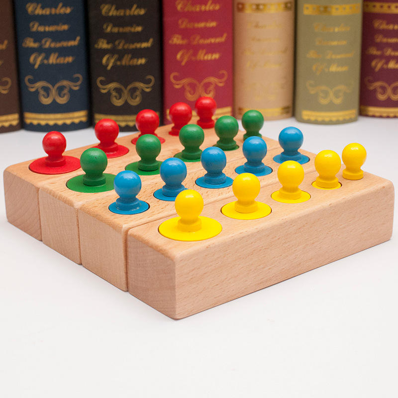 Montessori Wooden Sensory Cylinder Toy for Kids Color Matching Shape Recognition Educational Socket Toy for Cognitive