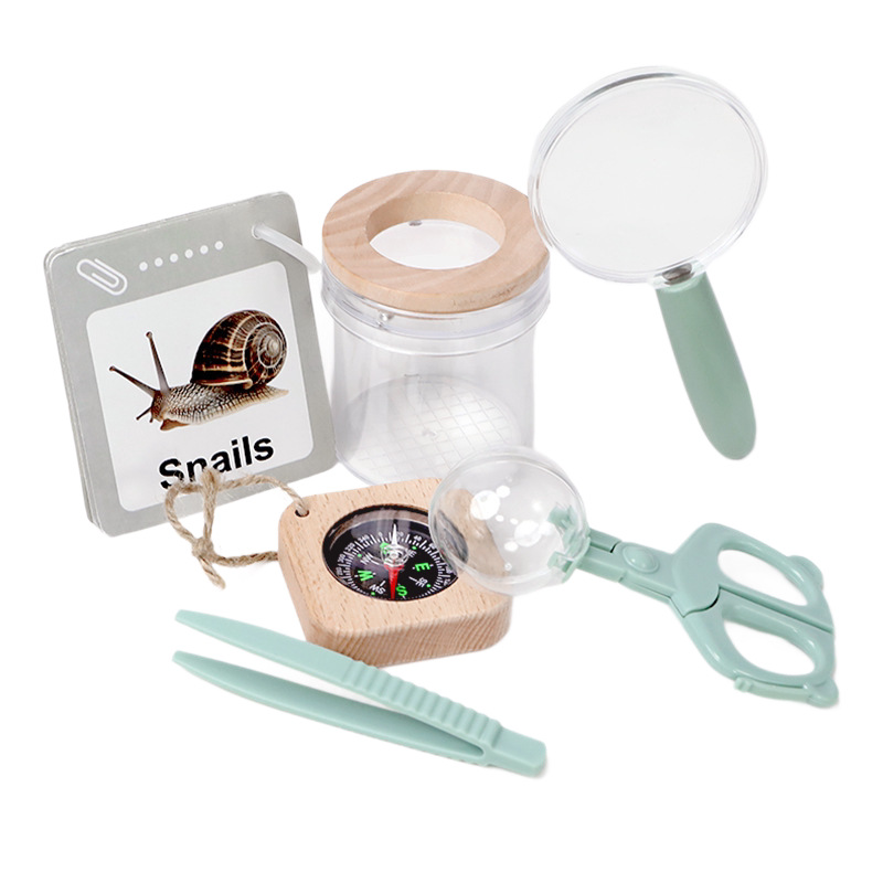 Kids Outdoor Explorer Set STEM Educational Toys Science Montessori Wooden Bug Catcher Kit with Magnifying Glass Butterfly Net