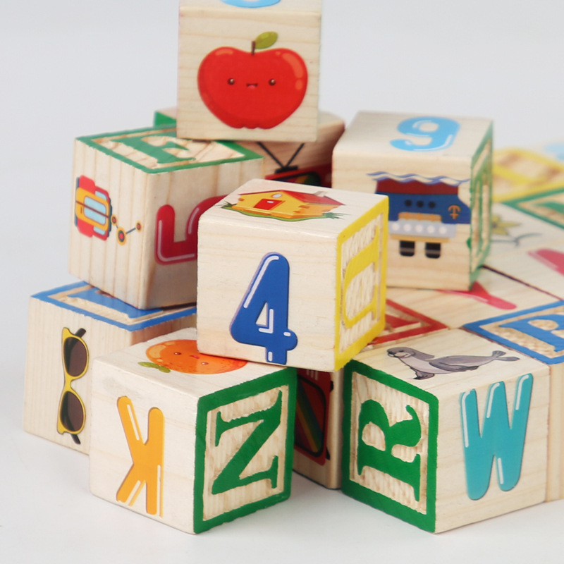 Wooden Building Block for Children Alphabet Learning Shape Recognition Animal Cognition Montessori ABC Toys for Kids Ages 3-5