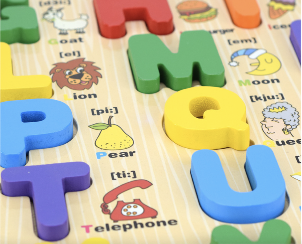 EDULAND Custom CE CPC Wood Children Education Montessori Educational Wooden ABC 3D Matching Puzzle Board Alphabet Toys for Kids