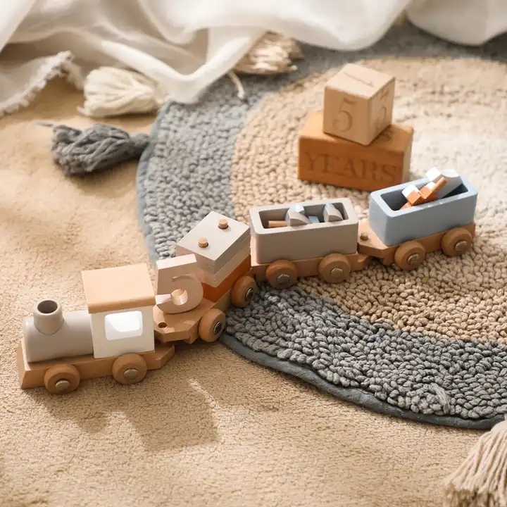 Wooden Number Train Building Blocks - Montessori-Inspired Stacking &amp; Counting Toy For Toddlers 1-5 Years, Birthday Gift