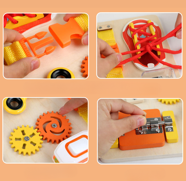 Montessori Sensory Gift Toys for Boys and Girls Wooden Hot Air Balloon Gear Busy Board Game-Educational Activity Sets