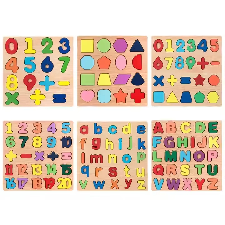 Montessori Learning Alphabets 3D Puzzle Game Number Shape Board for Kids Educational Toy for Boys Girls Wood Material MOQ 100pcs