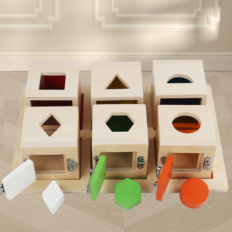 Classic New Design Wooden Six for Box Busy Box Educational Toy for 2 to 4 Years Old Kids Sensory Play CPC CE Certified