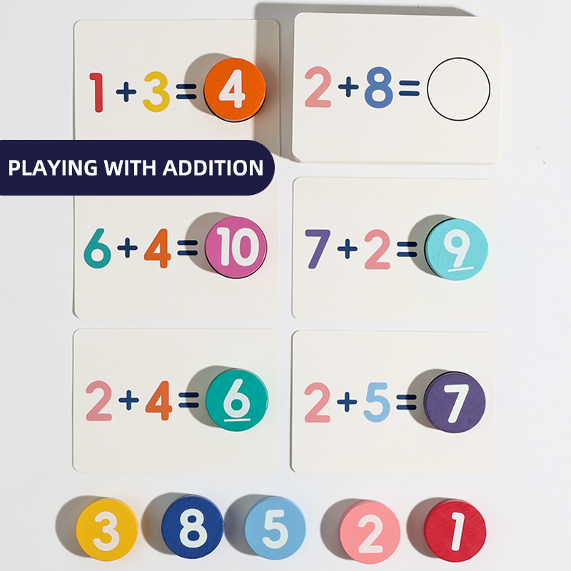 Homeschooling Addition and Subtraction Montessori Math Manipulative Game Wooden Ten-Frame Toy Set for Kindergarten Kids
