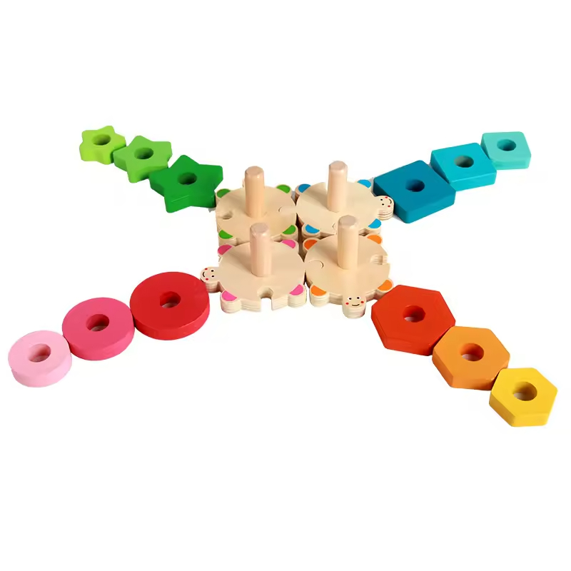 EDULAND Montessori Children's Wooden Turtle Sleeve Column Shape Blocks Board Game Educational Color Sorting Stacking Toys EN71