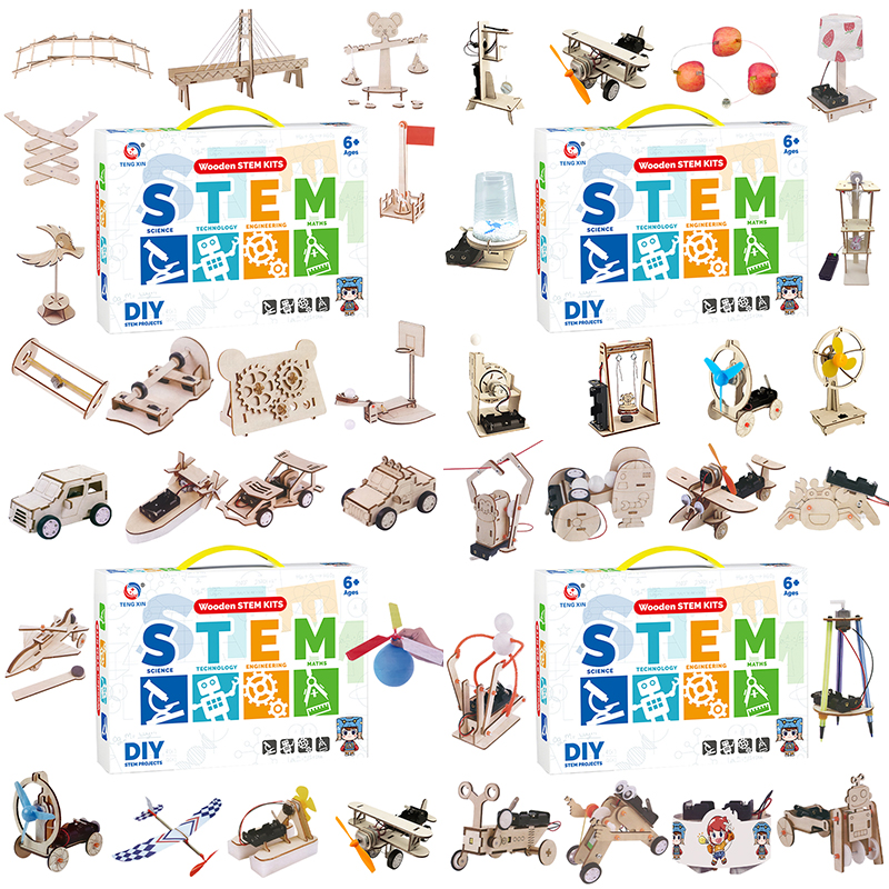 OEM Wooden 3D Puzzle Experiment Set Diy Assembly Science Engineering Porjects Kit Montessori Educational Stem Toys For Kids Gift