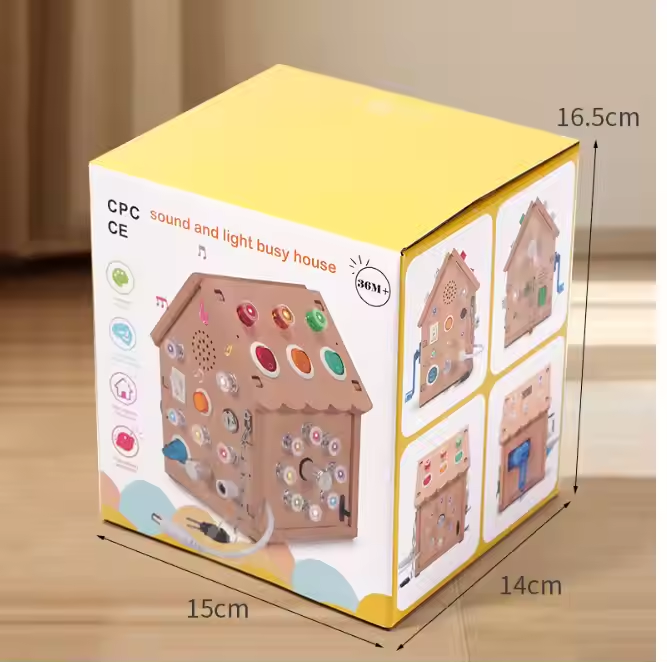 Montessori Sound and Light Busy House Wooden Busy Board Light Switch Games Toddler Montessori Sensory Toys