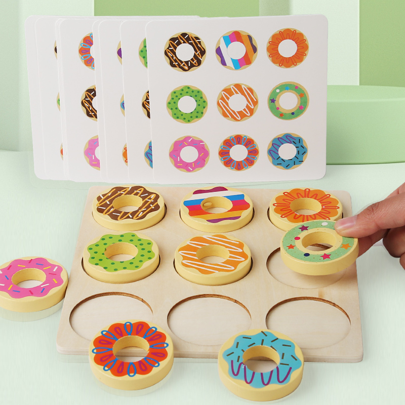Montessori Toy Wooden Color Matching Toy, Funny Creative Activities Practical Educational Toy, Donuts Sorting Game for Kids Toys