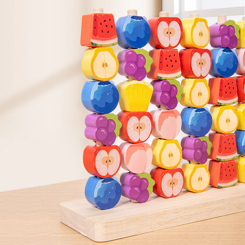 Wooden Fruit Sorting Matching Game Color Sorting Peg Board with Fruit Beads Early Educational Fine Motor Skill Toy for Toddlers