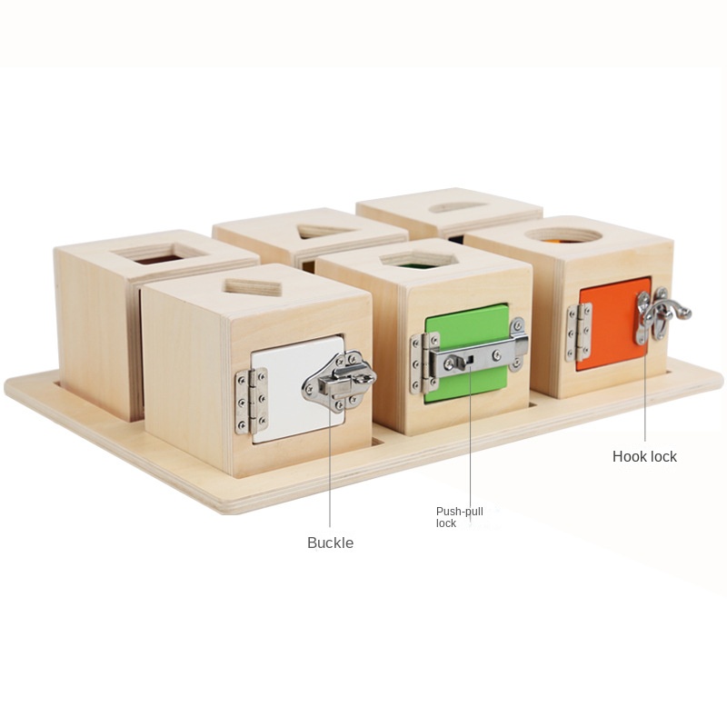 Classic New Design Wooden Six for Box Busy Box Educational Toy for 2 to 4 Years Old Kids Sensory Play CPC CE Certified