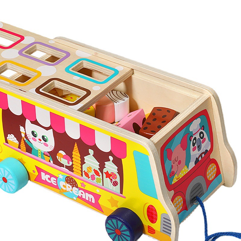 Cross-border Wooden Children's Ice Cream Cart Toy Shape Color Recognition Matching Pretend Play Early Education