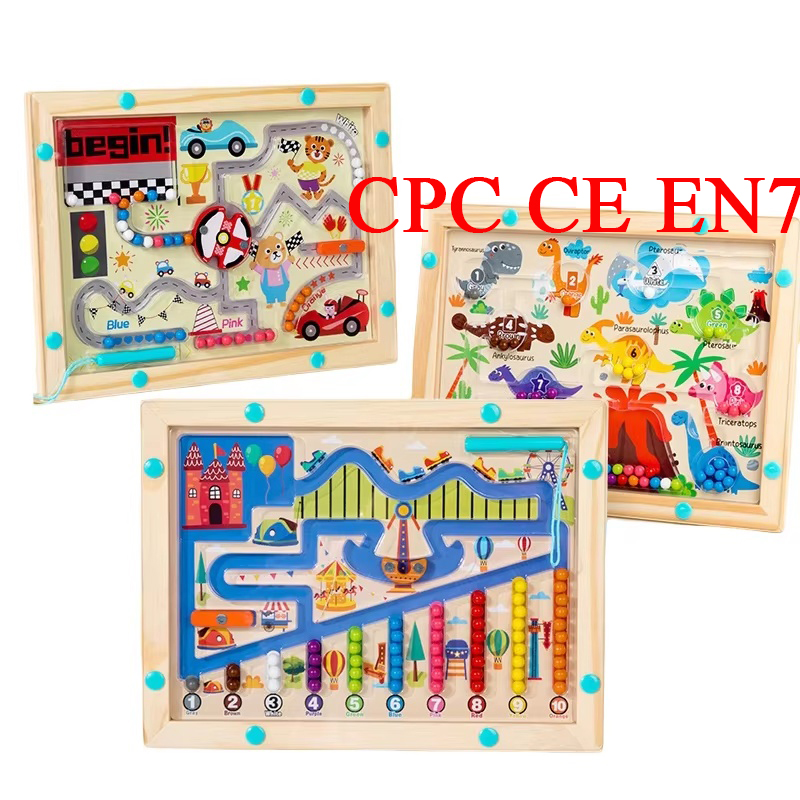CPC CE EN71 Wooden Colors and Counting Wand Maze Board Bead Sorting Logic Game Preschool Math Educational Toys for Kids