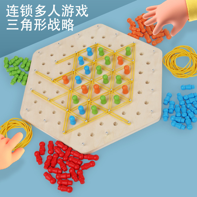 Wooden Geoboard Nail Board with Rubber Bands Color Pegs Montessori Math Manipulative Toy for Toddlers Spatial Shape Recognition