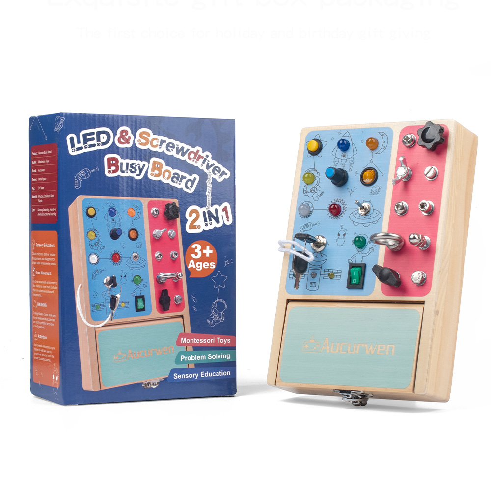 Montessori Educational Wooden Busy Board with Switch Box Sensory Toy for 1-3 Years Old Babies Toddlers Children Boys &amp; Girls