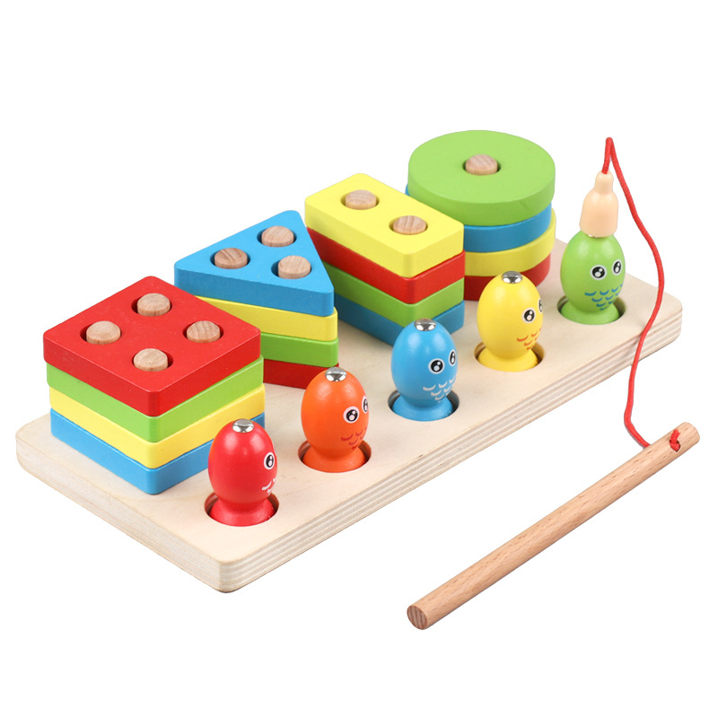 Wooden Nested Column Children's Early Education Geometric Shape Building Blocks Recognition Classification Intelligence Toys