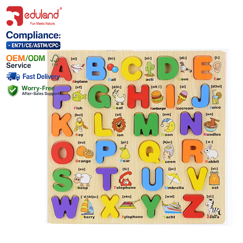 EDULAND Custom CE CPC Wood Children Education Montessori Educational Wooden ABC 3D Matching Puzzle Board Alphabet Toys for Kids