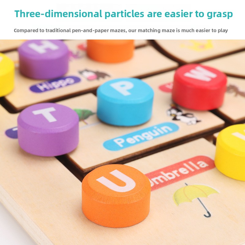 Maze Wooden Puzzle Toy Mobile Matching Digital Alphabet Cognitive Three-dimensional Building Blocks Walking Beads EN71 Certified