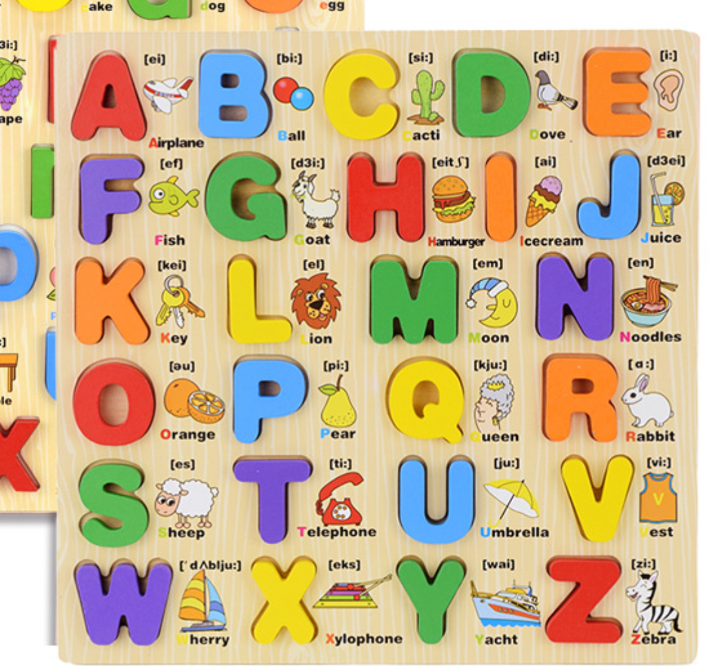 EDULAND Custom CE CPC Wood Children Education Montessori Educational Wooden ABC 3D Matching Puzzle Board Alphabet Toys for Kids