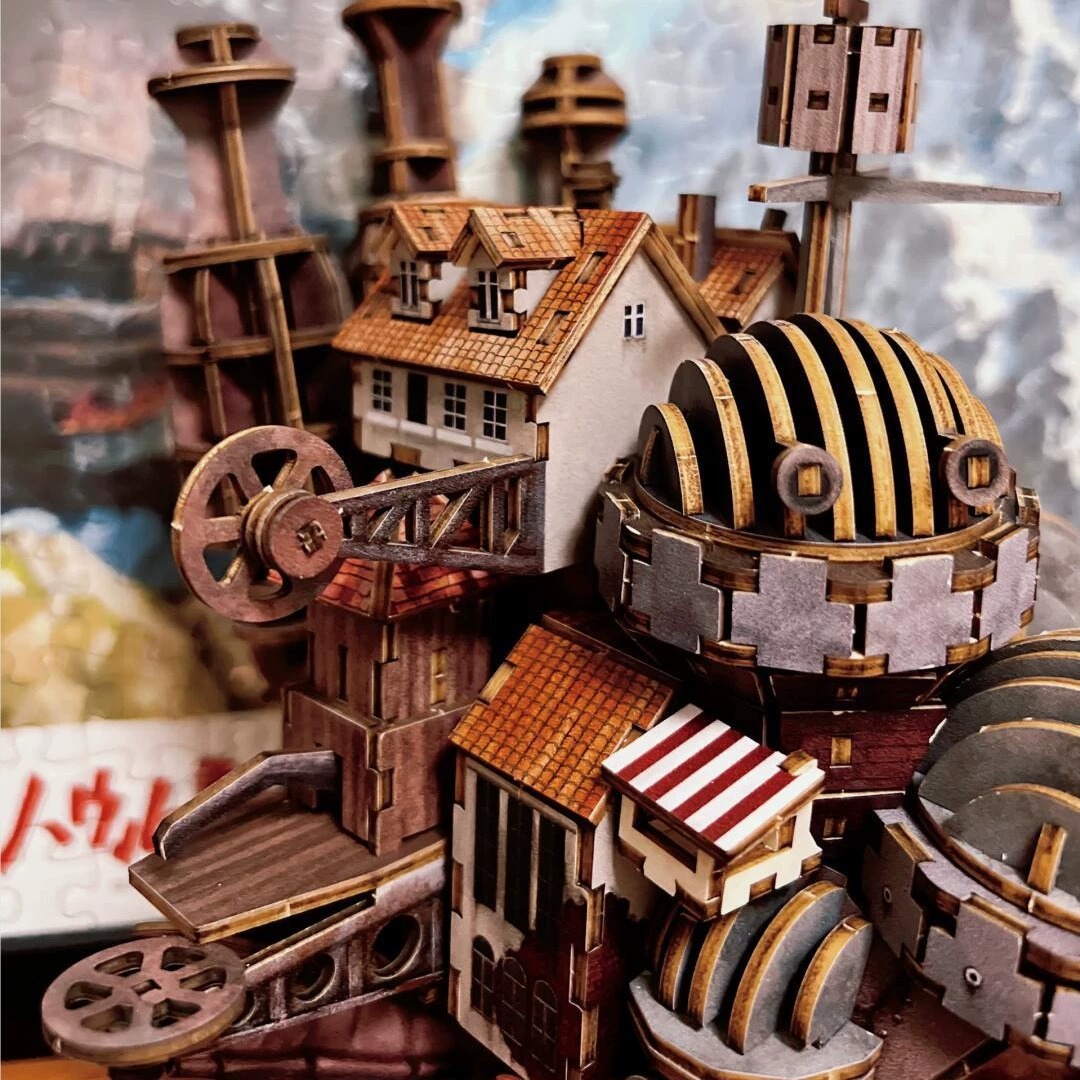 3D Wooden Puzzle Moving Castle Wooden Assembly Model Building Block Toy Anime Ornament Figurine 3D Puzzle