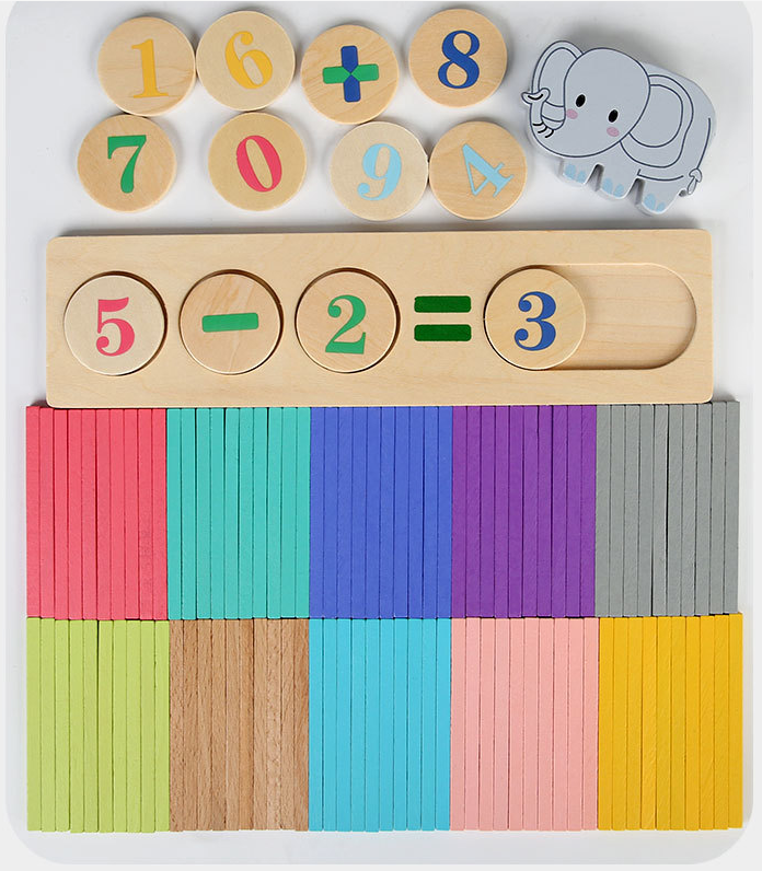 Montessori Children's Wooden Math Counting Building Blocks Stick Stacking Game Educational Teaching Aids Learning Toys for Kids
