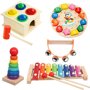 Kids Montessori Cartoon Animal Educational Wooden Beaded Geometry Digital Clock Puzzles Gadgets Matching Clock Toy