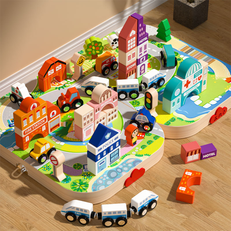 Wholesale Custom Wooden Educational Toys Urban Track Building Blocks Shape Intelligence Large Particle Building Blocks For Kids