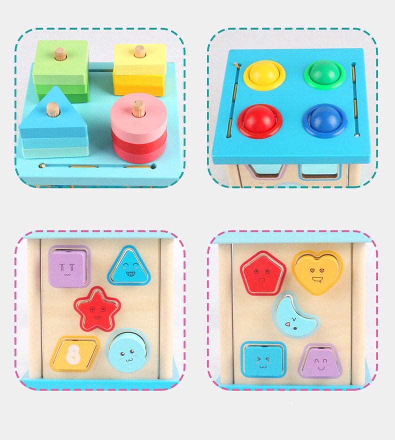 Children Early Educational Wooden Block Box Shape Sorting Toy Hot Selling 4 in 1 Wooden Toys Shape Cognitive Block Wooden