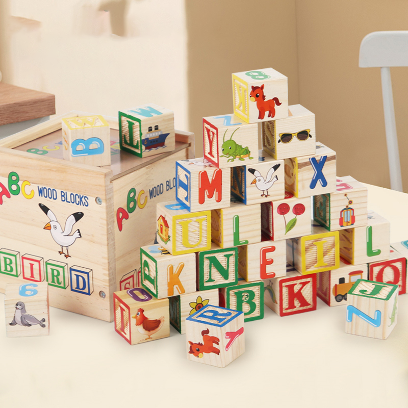 6 In1 Set ABC Letters DIY Wooden Toys Building Block Learning Shape Recognition Animal Cognition Juguetes for Kids Children