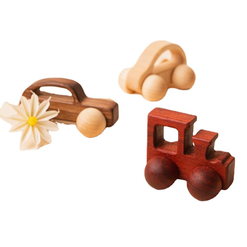 Walnut Wood Mini Colorful Cart Children's Early Education Building Blocks Toy Infant Stroller for Kids Boys Girls Preschool