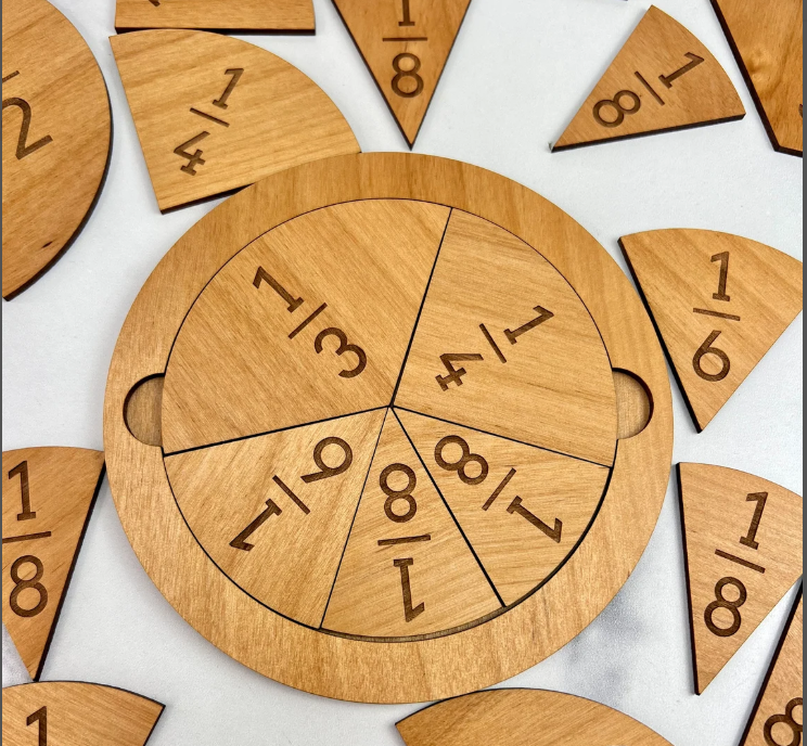 Natural Wooden Fractions Puzzle Board Maths Learning Educational Pop It Toys for Kids Math