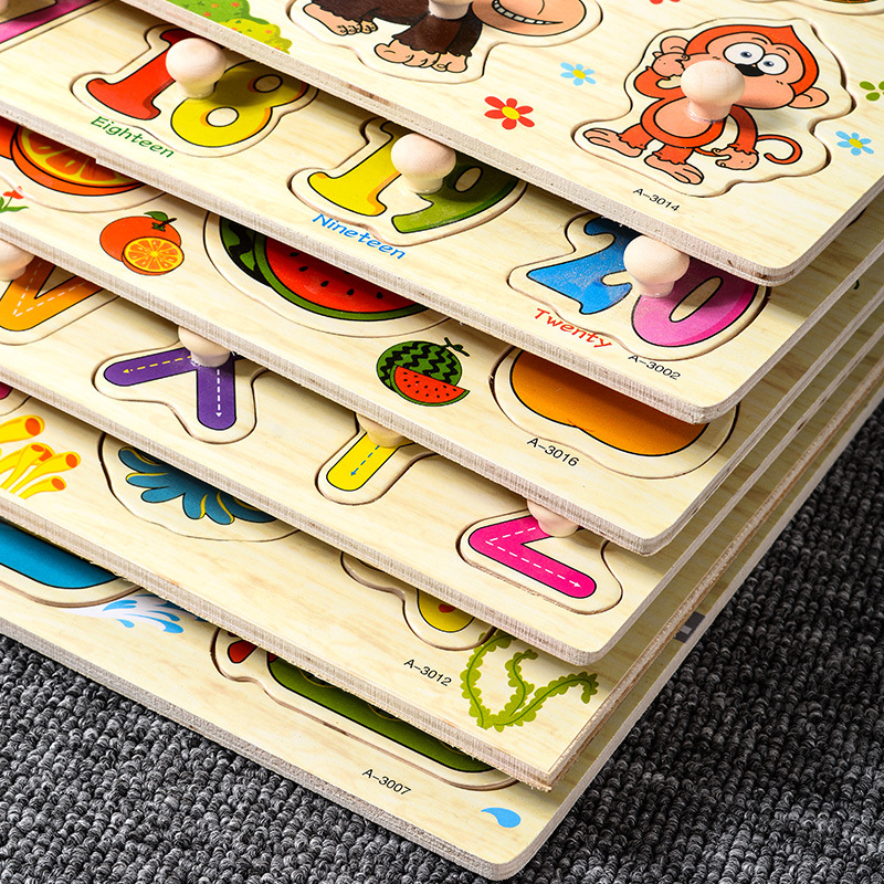 Mushroom Nail Handheld Puzzle Board Montessori Early Education Wooden Toy Alphabet Number Fruit Shape Recognition Puzzle Board