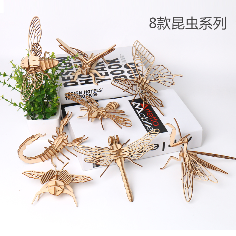Wooden Montessori Educational Kids Puzzles Toys 3D Puzzle DIY Insects Animal Bee For Child Age 3 4 5 Boys And Girls