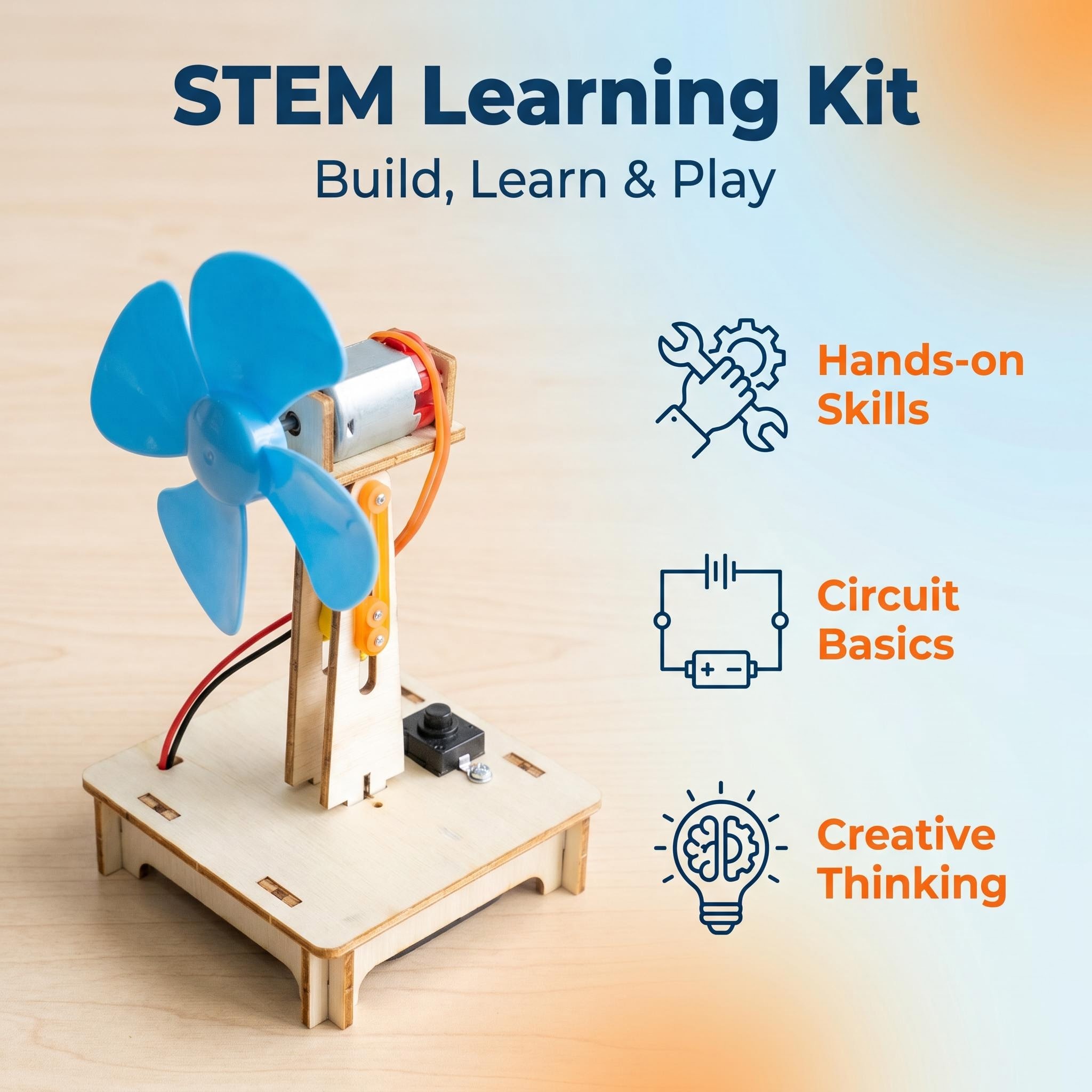 Cute Safe Wooden DIY Fan Assembly Toy Kids STEM Educational Handmade Learning Toy