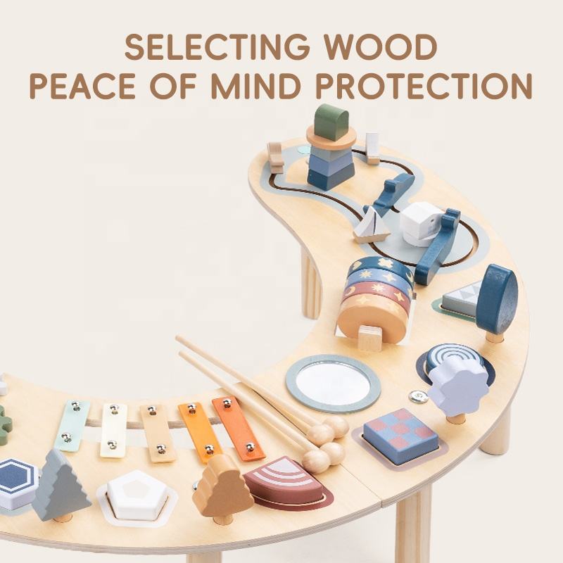 Qiaike Custom Montessori Wooden Sensory Play Table Baby Activity Center Learning Toys For 1+ Year Old Girls Boy Gifts