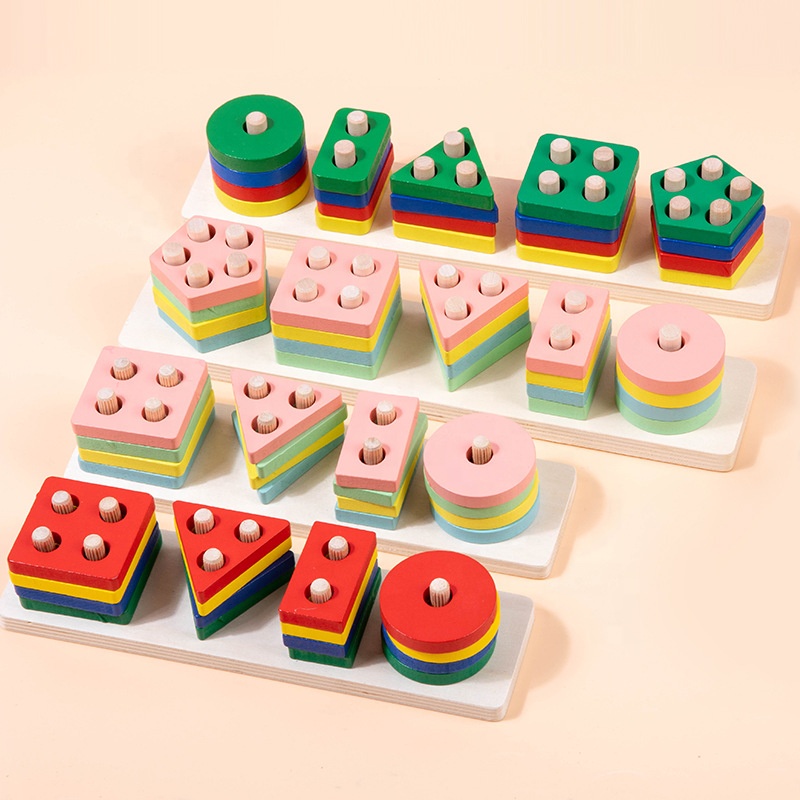 Montessori Toys Wooden Sorting Stacking Toys for Toddlers Kids Preschool Educational Toys Color Recognition Shape Sorter