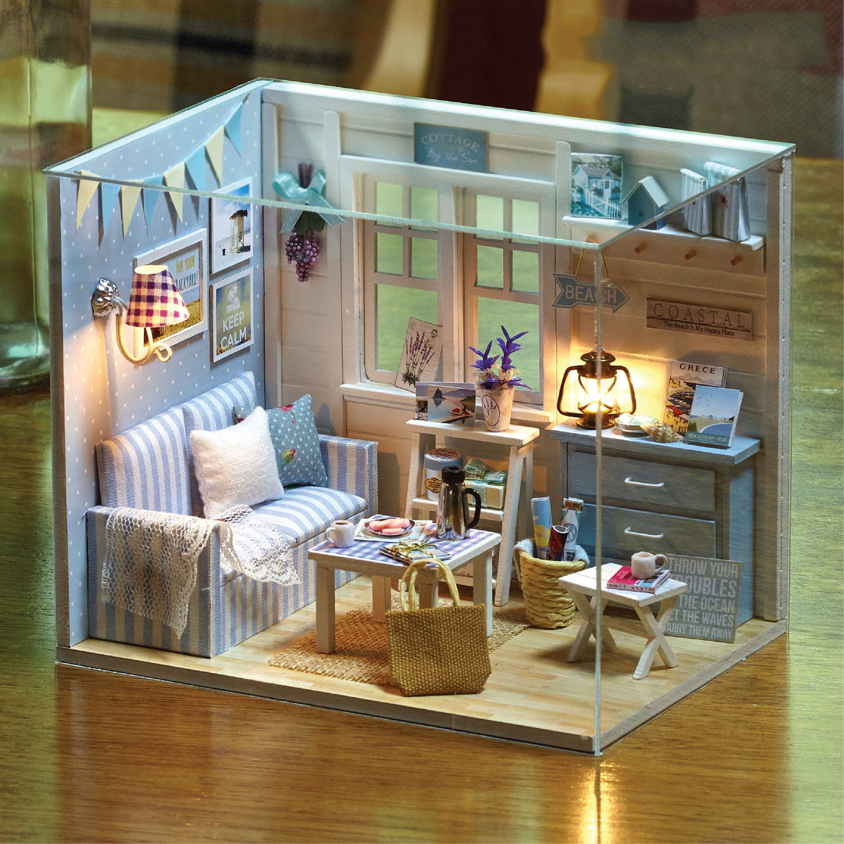 Handmade Mini House with Furniture Light Toys Set DIY Wooden Room Small Doll's House Models Miniature Building Block Kit