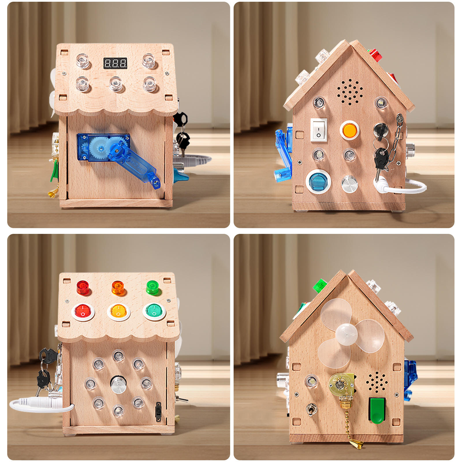 Montessori Sound and Light Busy House Wooden Busy Board Light Switch Games Toddler Montessori Sensory Toys