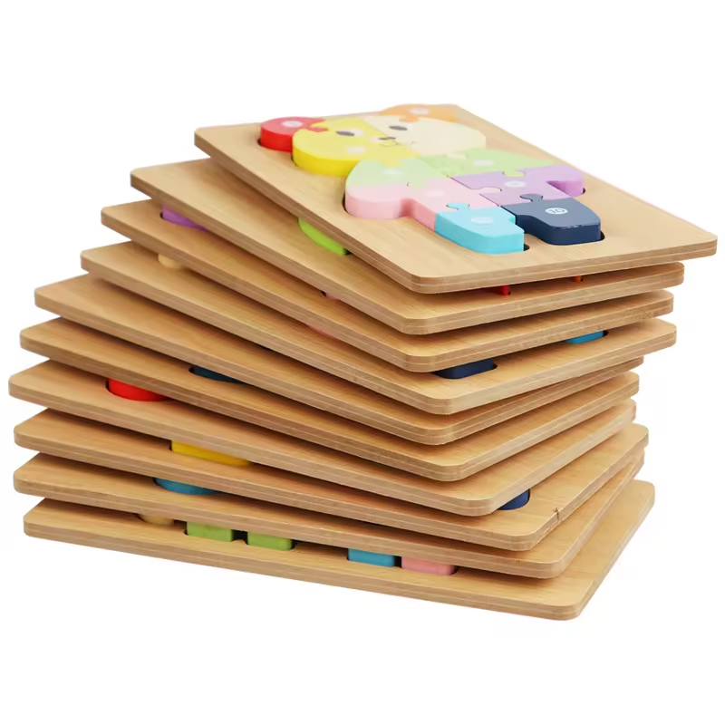 3D Wooden Diy Jigsaw Puzzle New Product Montessori Wooden Baby Cartoon Educational Board Game Toys for Kids Toddlers Boys Girls