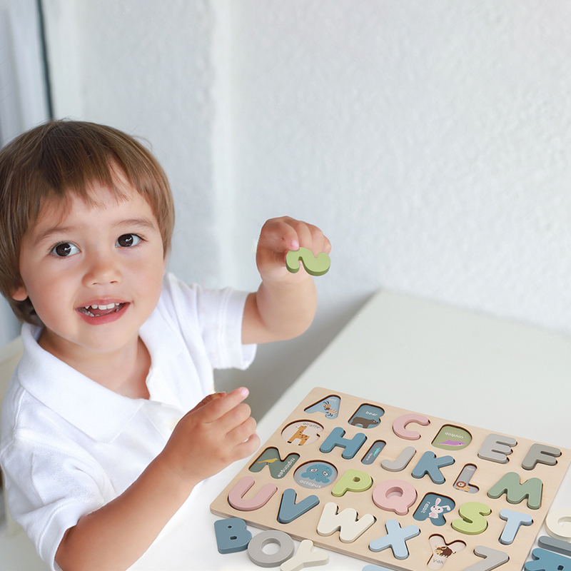 New Capital Letter Kids Educational Toy Baby Alphabet Number Wooden Chunky Puzzle