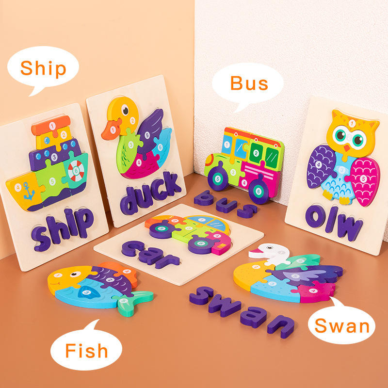 Early Educational 3D Animal Building Blocks Wooden Frog Elephant Duck DIY Toy for 5 to 7 Years