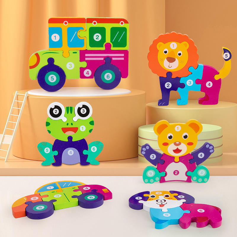Early Educational 3D Animal Building Blocks Wooden Frog Elephant Duck DIY Toy for 5 to 7 Years