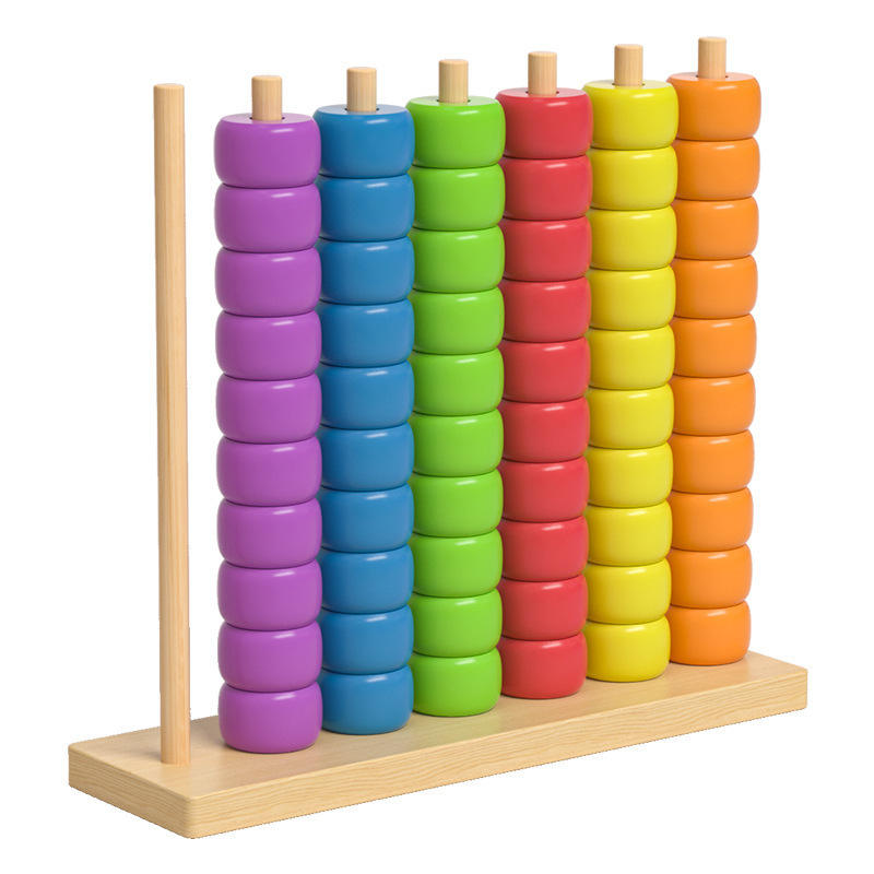 Hot Sale Educational Baby Wooden Toys Wooden Number Counting Stacker Wooden Stacking Rings