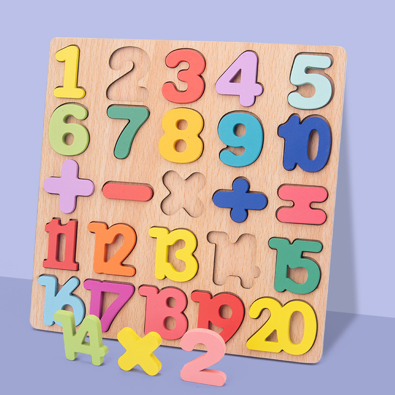 Montessori Inspired Custom Wholesale Wood Puzzle Board Set Kids Building Block with Digit Alphabet ABC Number Match Cube Shape