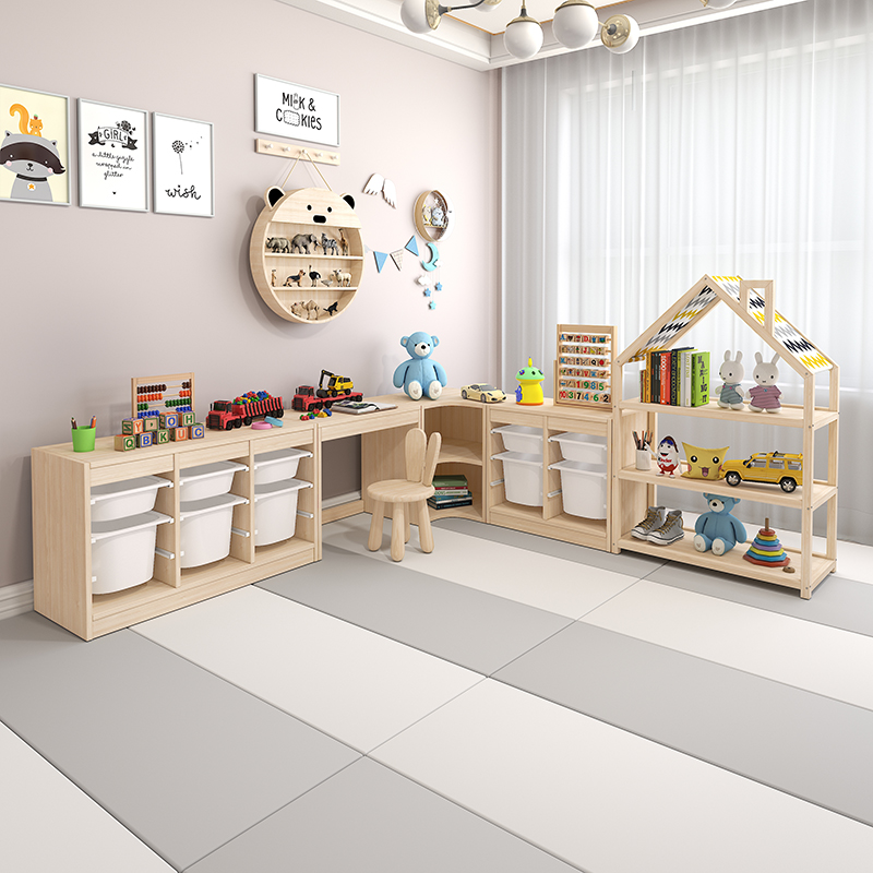 Wooden Children's Study Table, Solid Wood Toy Storage Rack, Baby Games, Multi-functional Early Education Building Blocks