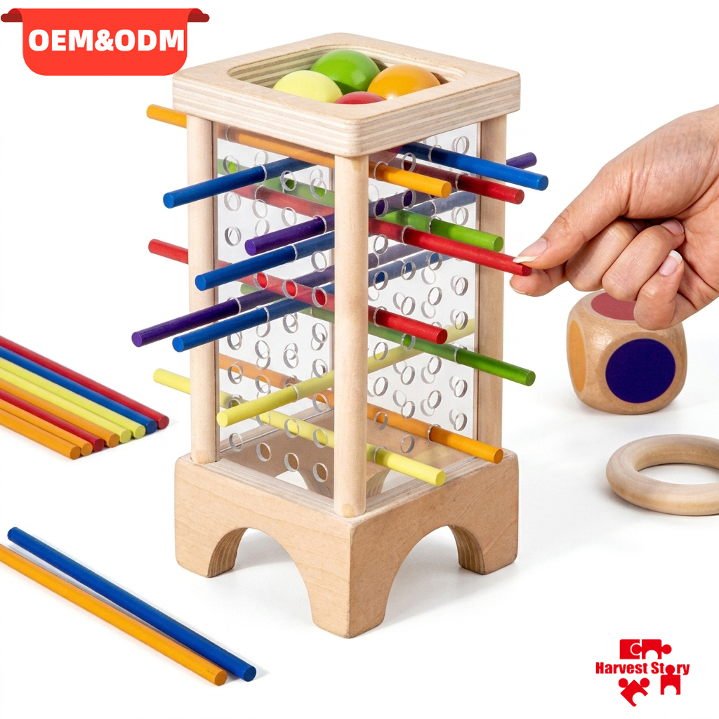 Custom Montessori Wooden Board Game Colorful Sticks Dice Toy Math Counting Early Learning Educational Toy For Kids Family